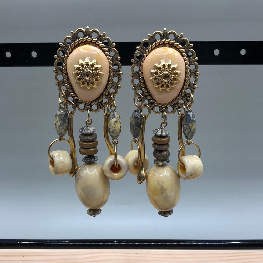 Vintage Artisan Charm Dangle Earrings Art to Wear
